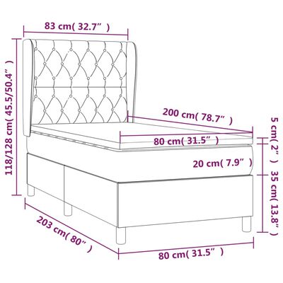 vidaXL Posteľný rám boxspring s matracom tmavosivý 80x200 cm zamat