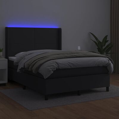 vidaXL Boxspring posteľ s matracom a LED čierna 140x200 cm umelá koža