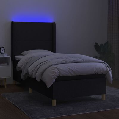 vidaXL Posteľ boxsping s matracom a LED čierna 100x200 cm látka