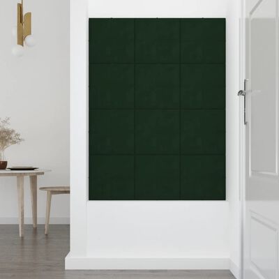 vidaXL Nástenné panely 12 ks tmavozelené 30x30 cm zamat 1,08 m²