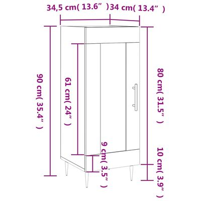 vidaXL Komoda dymový dub 34,5x34x90 cm spracované drevo