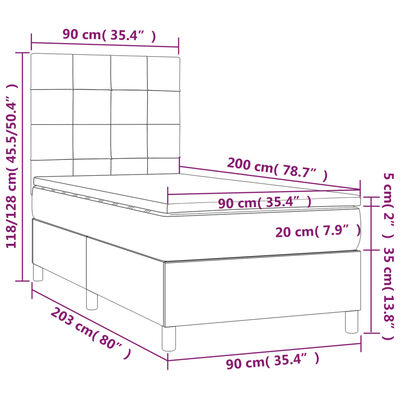 vidaXL Posteľný rám boxsping s matracom bledosivý 90x200 cm látka