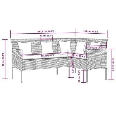 vidaXL 5-dielny záhradný sedací set v tvare L a vankúše polyratan sivý