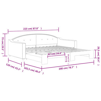 vidaXL Denná posteľ s rozkladacou posteľou čierna 100x200 cm látka