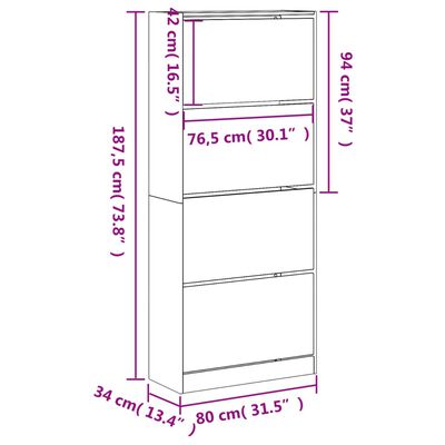 vidaXL Botník so 4 výklopnými zásuvkami dub sonoma 80x34x187,5 cm