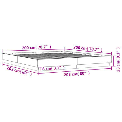 vidaXL Rám postele s LED svetlami betónovo sivý 200x200 cm