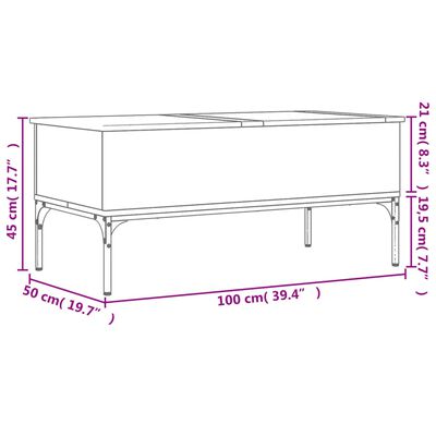 vidaXL Konferenčný stolík, dub sonoma 100x50x45cm kompozitné drevo+kov