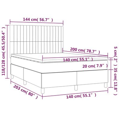 vidaXL Posteľ boxsping s matracom a LED čierna 140x200 cm látka