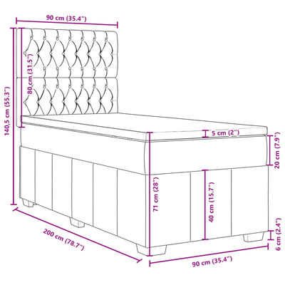 vidaXL Posteľný rám boxsping s matracom bledosivý 90x200 cm látka