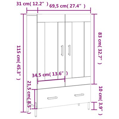 vidaXL Vysoká skrinka sivá sonoma 69,5x31x115 cm kompozitné drevo