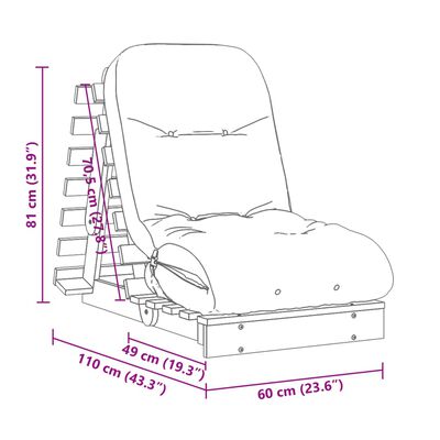 vidaXL Rozkl. futonová pohovka s matracom biela 60x206x11 cm borovica