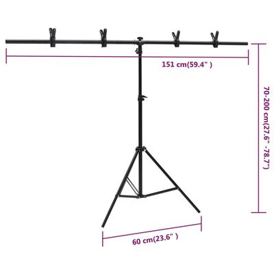 vidaXL Stojan na fotopozadie v tvare T čierny 151x60x(70-200) cm