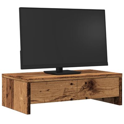 vidaXL Stojan na monitor zásuvky staré drevo 50x27x15 cm kompoz. drevo