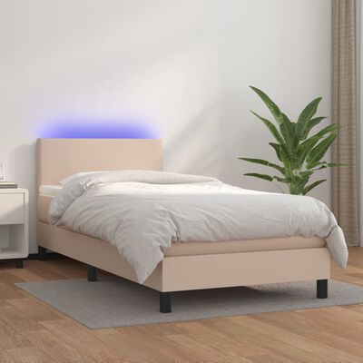 vidaXL Boxspring posteľ matrac a LED kapučínová 80x200cm umelá koža