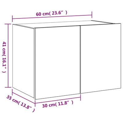 vidaXL TV nástenná skrinka s LED svetlami hnedý dub 60x35x41 cm