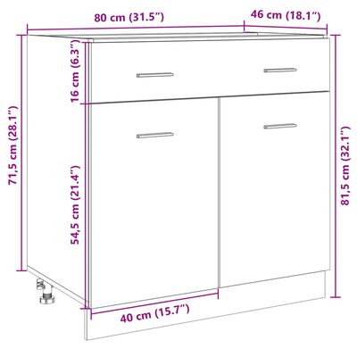 vidaXL Spodná skrinka+zásuvka, sonoma 80x46x81,5 cm, kompozitné drevo