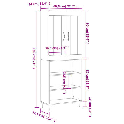 vidaXL Vysoká skrinka lesklá biela 69,5x34x180 cm spracované drevo