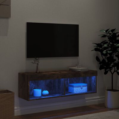 vidaXL TV skrinka s LED svetlami dymový dub 100x30x30 cm