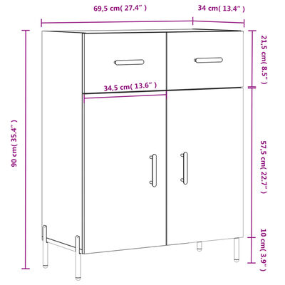 vidaXL Komoda biela 69,5x34x90 cm kompozitné drevo