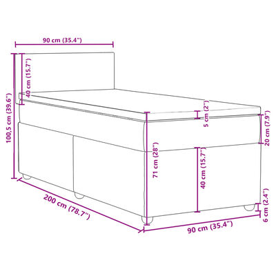 vidaXL Posteľný rám boxsping s matracom bledosivý 90x200 cm látka