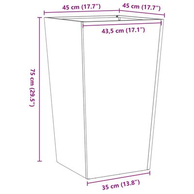 vidaXL Záhradné kvetináče 2 ks 45x45x75 cm, pozinkovaná oceľ