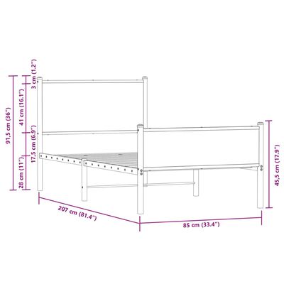 vidaXL Kovový posteľný rám s predným a zadným čelom hnedý dub 80x200cm