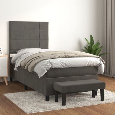 vidaXL Posteľný rám boxspring s matracom tmavosivý 100x200 cm zamat