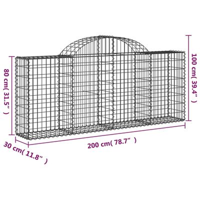 vidaXL Oblúkové gabionové koše 8 ks 200x30x80/100cm pozinkované železo