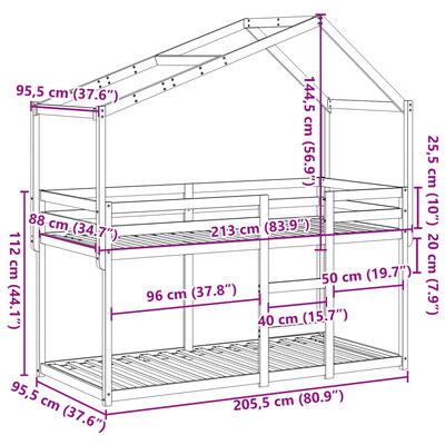 vidaXL Poschodová posteľ so strechou voskovohnedá 90x200 cm borovica