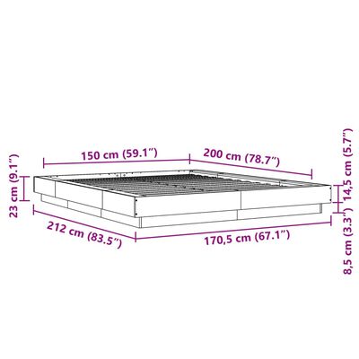 vidaXL Posteľný rám dymový dub 150x200 cm kompozitné drevo