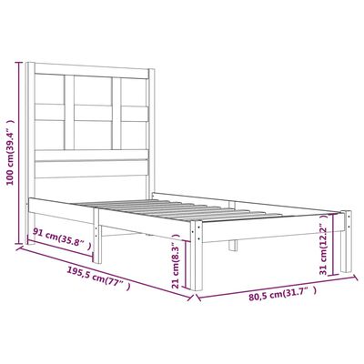 vidaXL Posteľný rám biely borovicový masív 75x190 cm malé jednolôžko