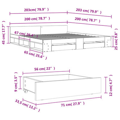 vidaXL Posteľný rám so zásuvkami biely 200x200 cm kompozitné drevo