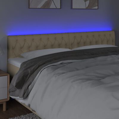 vidaXL Čelo postele s LED krémové 180x7x78/88 cm látka