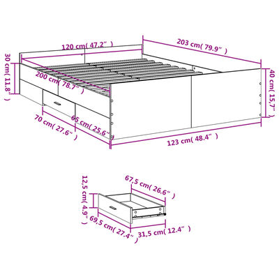 vidaXL Posteľný rám so zásuvkami dub sonoma 120x200cm kompozitné drevo