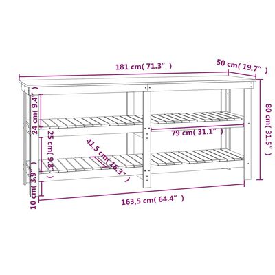 vidaXL Pracovná lavica medová 181x50x80 cm masívna borovica