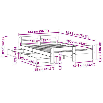 vidaXL Posteľ bez matraca 140x190 cm borovicový masív