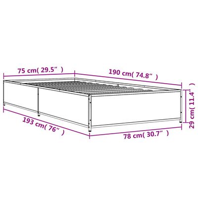 vidaXL Posteľný rám dub sonoma 75x190 cm kompozitné drevo a kov