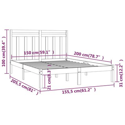 vidaXL Posteľný rám masívne drevo 150x200 cm 5FT King Size