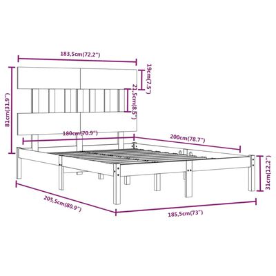 vidaXL Posteľný rám čierny masívne drevo 180x200 cm 6FT Super King