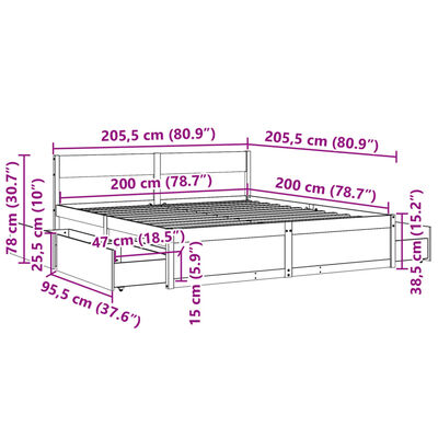 vidaXL Posteľ bez matraca voskovo hnedá 200x200 cm masívna borovica