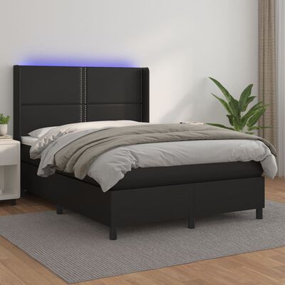 vidaXL Boxspring posteľ s matracom a LED čierna 140x200 cm umelá koža