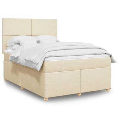 vidaXL Posteľný rám boxspring s matracom krémový 160x200 cm látka