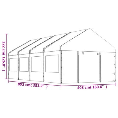 vidaXL Altánok so strechou, biely 8,92x4,08x3,22 m, polyetylén