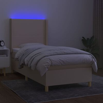 vidaXL Posteľ boxsping s matracom a LED krémová 80x200 cm látka