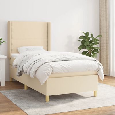 vidaXL Posteľný rám boxspring s matracom krémový 90x190 cm látka