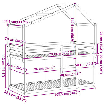 vidaXL Poschodová posteľ so strechou voskovohnedá 80x200 cm borovica