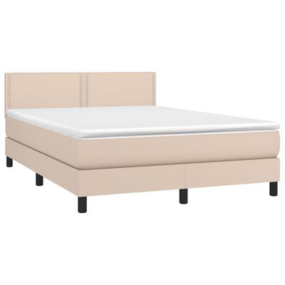 vidaXL Boxspring posteľ matrac a LED kapučínová 140x200 cm umelá koža