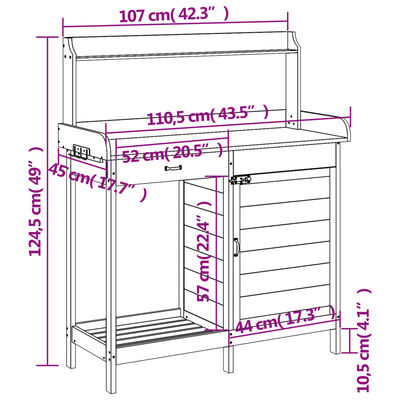 vidaXL Stôl na presádzanie so skrinkou 110,5x45x124,5 cm jedľový masív