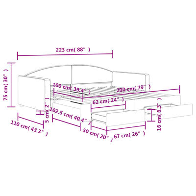 vidaXL Rozkladacia denná posteľ so zásuvkami čierna 100x200 cm látka