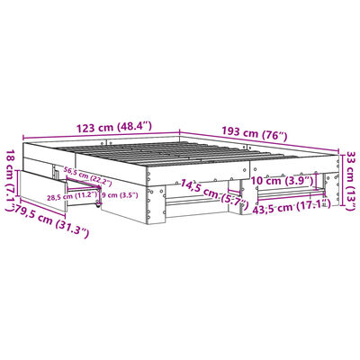 vidaXL Posteľný rám bez matraca dymový dub 120x190 cm borovicový masív